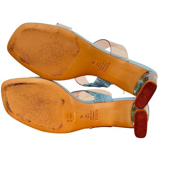 Schutz Ariella Transparent Heel Sandal Leather Women's 7.5 Blue Clear Chic Luxe - Picture 7 of 9